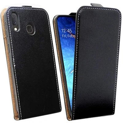 Abbildung von cofi1453® Flip Case kompatibel mit Samsung Galaxy A20e (A202F) Handy Tasche vertikal aufklappbar Schutzhülle Klapp Hülle Schwarz