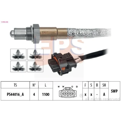 Abbildung von EPS 1.998.268 Lambdasonde mit Befestigungsmaterial Made in Italy OE Equivalent beheizt, Planarsonde, Gewinde vorgefettet OPEL: Zafira B, A