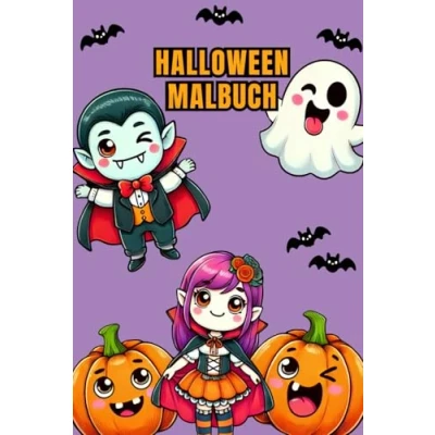 Abbildung von Halloween Malbuch für Kinder, Ausmalbilder mit magischen Kürbissen, lieben Geistern, niedlichen Vampiren, zauberhaften Hexen, süßen Zauberern uvm., originelles Geschenk kleine Kreative