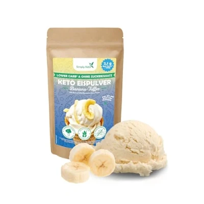 Abbildung von Simply Keto Lower Carb* Banana Toffee Eis Mix Cremiges ohne Zuckerzusatz mit nur 2,1 g Netto Kohlenhydrate Maltit Glutenfrei, sojafrei &amp; ketogen für 10 Portionen (100 g)