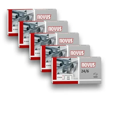 Abbildung von Novus Standardheftklammer 24/6, verzinkt, 1000 Stück pro Packung (5x1000), 6mm, für Papierstapel bis 25 Blatt