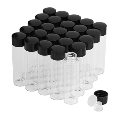 Abbildung von 20ml Transparent Glasfläschchen mit Schraubverschluss und Kunststoffstopfen, Kleine Glasflaschen Auslaufsichere Glas Fläschchen für Flüssigkeit Pulver Proben kleinen Gegenständen, 25 Stück