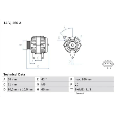 Abbildung von BOSCH 0 986 081 960 Lichtmaschine 14V 150A NISSAN: NP300 Navara Pickup, Pritsche / Fahrgestell, Pathfinder 3