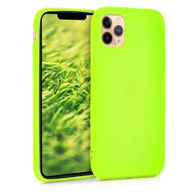 Abbildung von kwmobile Hülle kompatibel mit Apple iPhone 11 Pro Max weiches TPU Silikon Case Cover geeignet für kabelloses Laden Neon Gelb