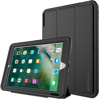 Abbildung von TECHGEAR D Fence Koffer für iPad 9.7 Zoll (2018/2017) Schlanker, schlagfester, robuster Schutzanzug Rüstung Defence Smart Fall Kinder Schulen Builders Workman Schale Schwarz/Schwarz
