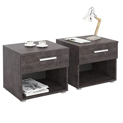 Abbildung von CARO Möbel Nachtkommode MARY, Nachttisch Nachtschrank 2er Set Kommode Beistell mit Schublade Beton d
