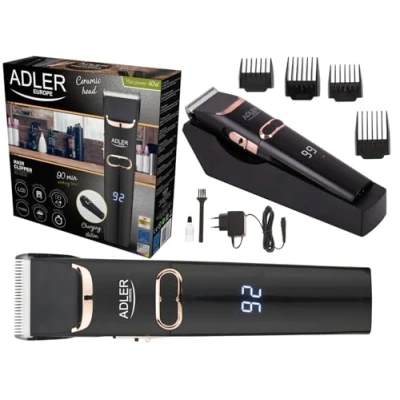Abbildung von Adler Haarschneider AD 2832 Haarschneidemaschine, Trimmer, 4 Aufsätze, Keramikklinge, LCD Anzeige / Display
