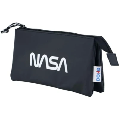 Abbildung von DOHE Schulmäppchen 3 Fächer Reißverschluss, offiziell lizenziert, strapazierfähiges Polyester, 23x12x2,5 cm, Schulmaterial NASA Black Schwarz