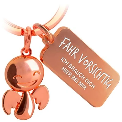 Abbildung von FABACH Schlüsselanhänger Schutzengel Happy mit Gravur Fahr vorsichtig Geschenk Führerschein