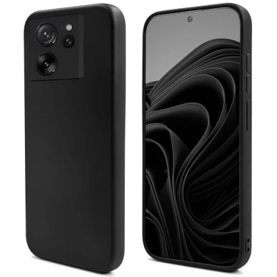Abbildung von Moozy Lifestyle. Hülle für Xiaomi 13T und Pro, Schwarz Premium Silikon Handyhülle Schutzhülle mit Mattem Finish Weichem Mikrofaserfutter, Phone Cover Case