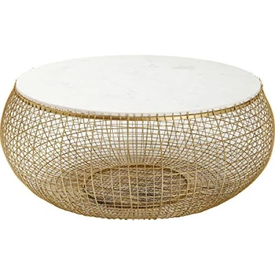 Abbildung von Kare Design Couchtisch Cesta, Gold, 102cm Durchmesser, Wohnzimmertisch, Beistelltisch, Stahl Gestell, Marmor Tischplatte, rund, 42x102x102 cm (H/B/T)