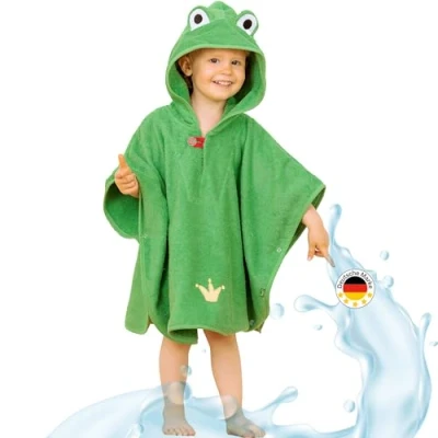 Abbildung von Smithy Badeponcho Badetuch Poncho mit Kapuze Frosch, grün, Frottee, Kapuze, Knöpfe, Knöpfe am Armloch, made in Europe