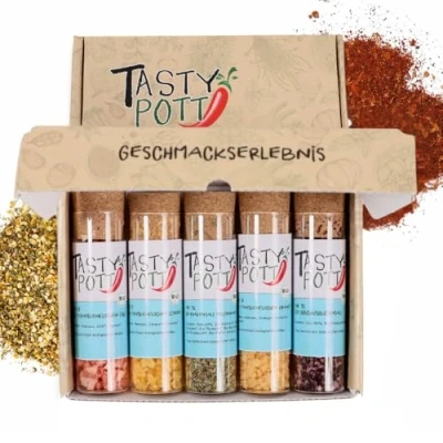 Abbildung von Tasty Pott Dank Box I Gewürz Set Geschenk Idee für Familie und Freunde Würzig Gewürzmischungen im Glas (Salzmischungen, Viel Spaß guten Hunger wünscht)