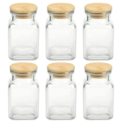 Abbildung von Schramm Gewürzbehälter Schramm® Gewürzgläser 150 ml quadratisch 5,5 x 10 cm mit Bambus Verschluss inkl. Etiketten wählbar 6, 12 oder 24 Stück Aufbewahrungsgläser, (6 Stück, 6 tlg)