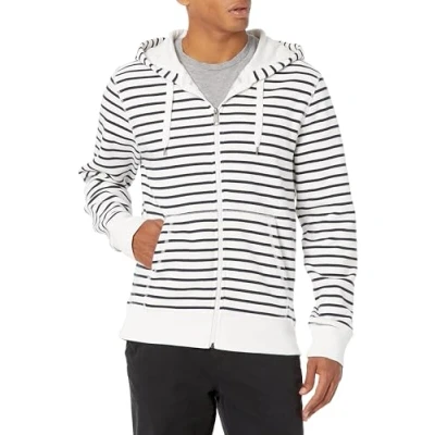 Abbildung von Amazon Essentials Herren Fleece Kapuzenpulli mit durchgehendem Reißverschluss (erhältlich in den Größen Big &amp; Tall), Weiß Streifen, XXL