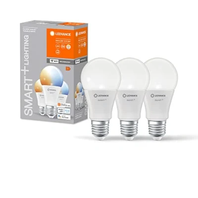 Abbildung von LEDVANCE Smarte LED Lampe mit WiFi Technologie für E27 Sockel, matte Optik ,Lichtfarbe änderbar (2700K 6500K), 806 Lumen, Ersatz herkömmliche 60W Leuchtmittel, smart dimmbar, 3 er Pack