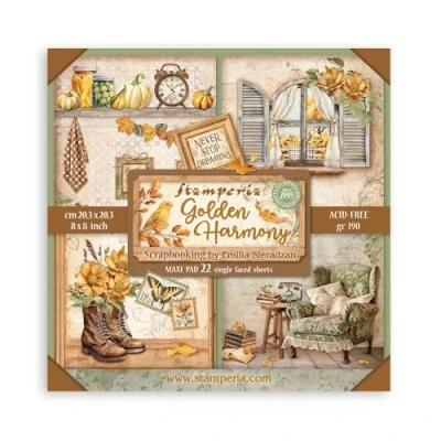 Abbildung von Stamperia Scrapbook Paper Pad for Scrapbooking, Albums, Card Making, Bullet Journalling and More, Acid Free, Single Face, Perfect Hobbies, Crafts, Gifting (Golden Harmony) (20.3 x 20.3cm)
