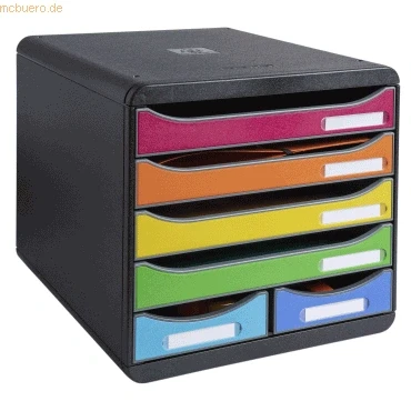 Abbildung von Exacompta 312798D Ablagebox Iderama aus Recycling Kunststoff mit 4 Schubladen für DIN A+ und 2 Utensilien. Schubladenbox mehr Platz. Blauer Engel Big Box Maxi schwarzbunt