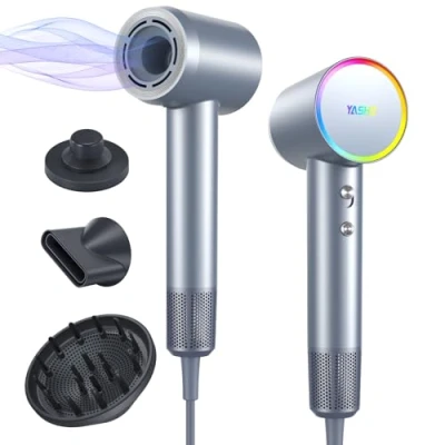 Abbildung von YASHE RW06 Haartrockner, 110.000 U/min Bürstenloser Motor, Schnelles Trocknen mit 21m/s, 200 Millionen Negative Ionen Föhn Diffusor &amp; Konzentrator, 5 Hitze und 2 Geschwindigkeitsstufen, Blau