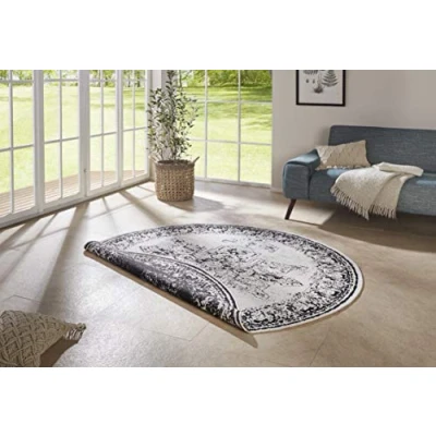 Abbildung von NORTHRUGS in und Outdoor Teppich Borbon Rund ⌀200cm Wendeteppich Wetterfest Orientalisches Vintage Design Läufer für Balkon Terrasse Garten Wintergarten Wohnzimmerteppich Wasserfest Schwarz Creme