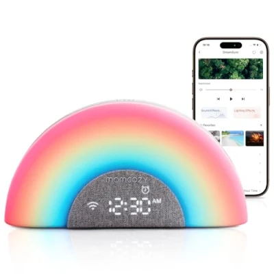 Abbildung von Momcozy DreamSync™ Baby Sound Machine mit App Steuerung, Schlaftrainer 34 beruhigenden Sounds, Schlafroutine Baukasten, Wake Up Light Sonnenaufgangsgeräuschen und Bluetooth Lautsprecher