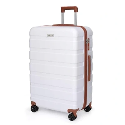 Abbildung von TANTOMI Koffer Groß, Reisekoffer Hartschalenkoffer, &amp; Trolley mit Passwortsperre, Hartschale Suitcase 4 Rollen(Weiß/Braun)