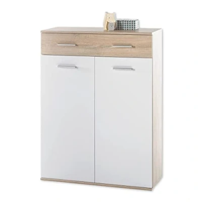 Abbildung von MANOLO 2 Schuhschrank Weiß, Eiche Sonoma Optik Praktische Schuhkommode zur platzsparenden Aufbewahrung von Schuhen 90 x 118 35 cm (B/H/T)