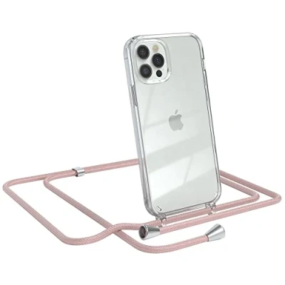 Abbildung von EAZY CASE Handykette kompatibel mit iPhone 12/12 Pro Handyhülle Umhängeband, Handykordel Schutzhülle, Silikonhülle, Hülle Band, Stylische Kette für Smartphone, Rosé Gold
