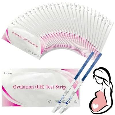 Abbildung von 50 Stück Ovulationstest Streifen, Kinderwunsch Kit, Hochempfindliche Ovulationstests, Fruchtbarkeitstest für Frauen Eisprung, Ovulation