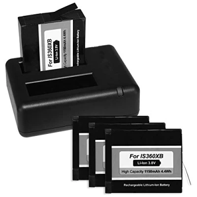 Abbildung von 4X Akku + Dual Ladegerät (USB) für Insta360 One X 360 Action Cam/inkl. Micro USB Kabel / 2 Akkus gleichzeitig ladbar