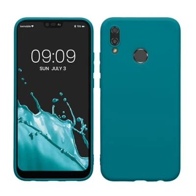 Abbildung von kwmobile Hülle kompatibel mit Huawei P20 Lite weiches TPU Silikon Case Cover geeignet für kabelloses Laden Petrol matt