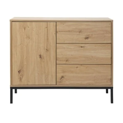 Abbildung von Commode 1 Porte 3 Tiroirs Décor Chêne L90 x H80 cm LENNY