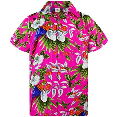 Abbildung von King Kameha Funky Hawaii Hemd, Herren, Kurzarm, Cherry Parrot, Pink, L