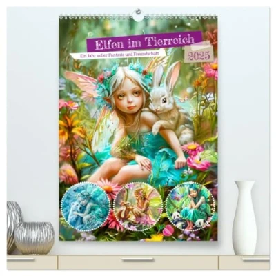 Abbildung von Elfen im Tierreich Ein Jahr voller Fantasie und Freundschaft (hochwertiger Premium Wandkalender 2025 DIN A2 hoch), Kunstdruck in Hochglanz