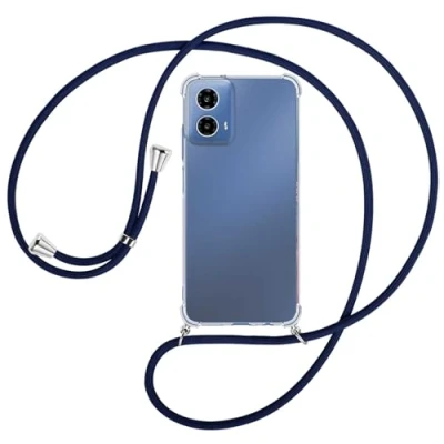 Abbildung von mtb more energy® Handykette kompatibel mit Motorola Moto G34 5G dunkelblau/Metallteile: Silber Smartphone Hülle zum Umhängen TPU Case