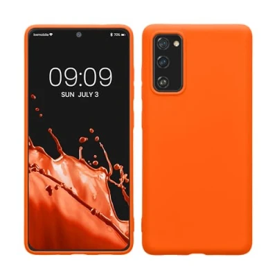Abbildung von kwmobile Hülle kompatibel mit Samsung Galaxy S20 FE weiches TPU Silikon Case Cover geeignet für kabelloses Laden Neon Orange