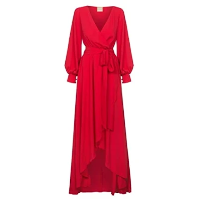 Abbildung von Swing Fashion Women&#039;s Irmina Damen Langes Elegantes Festliches Kleid Partykleid Abendkleid Hochzeitskleider Abschlussballkleid Ballkleid Maxikleid Langarm Rot 40