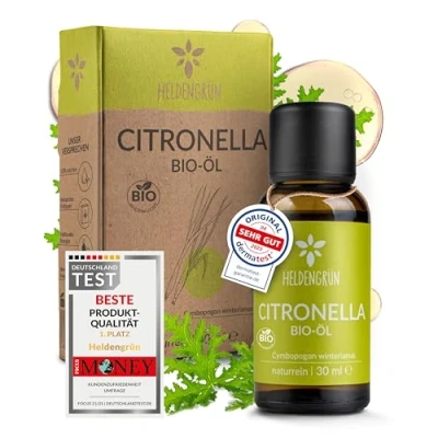 Abbildung von Heldengrün® BIO Citronellaöl [100% NATURREIN] Echtes Citronella Öl Zitronig, erfrischend &amp; frisch Oil Ätherisches