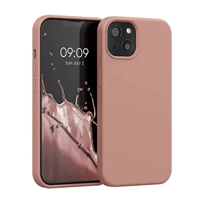 Abbildung von kwmobile Hülle kompatibel mit Apple iPhone 13 Silikon Handy Case Handyhülle weiche Oberfläche kabelloses Laden Orange Clay