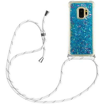 Abbildung von HongMan Handykette für Samsung Galaxy S9 Glitzer Flüssig Bewegende Treibsand Handyhülle+Case mit Umhängeband Handykordel Schutzhülle Hülle Band Kette Hülle(Blau)