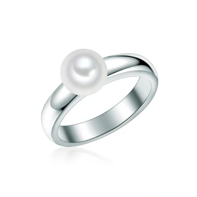 Abbildung von Valero Pearls Damen Ring 925/ Sterling Silber Süßwasser Zuchtperlen Rund 7,5 8 mm weiß Modern für Frauen Perlenring Perle groß