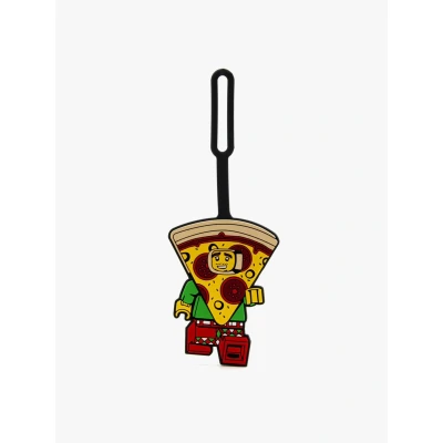 Abbildung von IQ LEGO 52935 Classic Pizza Guy Silikon Gepäckanhänger für Reisen, Koffer, Rucksack, Sommer Strandtasche. Beschreibbare Oberfläche auf der Rückseite zur Identifizierung. Maße: ca. 6,5&quot;