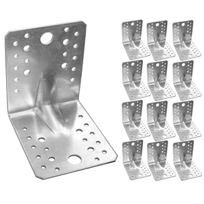 Abbildung von OMIDEAS 12 x Winkelverbinder mit Sicke (105 105 90 2.5) Lochwinkel Bauwinkel Holzverbinder Schwerlast Verbinder Winkel, Silber Verzinkt