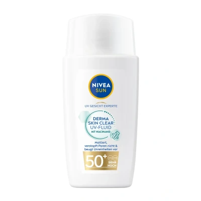 Abbildung von NIVEA SUN Sonnenschutz Fluid LSF 50+, nicht fettende Sonnencreme mit Anti Unreinheiten Komplex &amp; Niacinamid, UV Gesicht Experte Derma Skin Clear 50+ (40 ml)