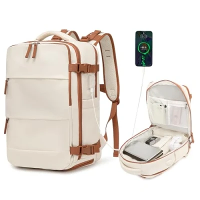Abbildung von KONO Reiserucksack Handgepäck 42x30x20 Laptop Rucksack 25L Outdoor Reisetasche Flugzeug Backpack Tagesrucksäcke mit Schuhfach für Reisen Sport Weekender (Beige und Braun)