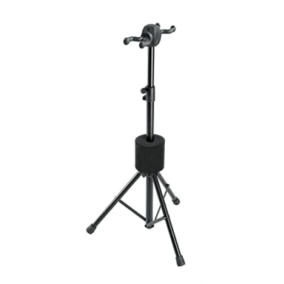 Abbildung von K&amp;M 17620 E+A Gitarrenständer Double Schwarz Einhängesystem für 2 Gitarren Aufstellmaß 76 cm Durchmesser aus Stahl