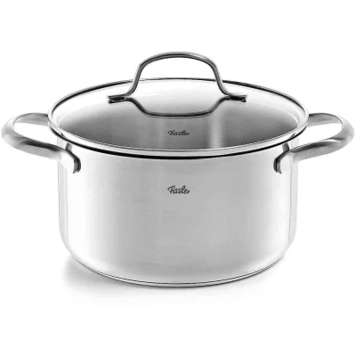 Abbildung von Fissler San Francisco / Edelstahl Topf (1,9 L Ø 16 cm) Kochtopf mit Glas Deckel, Schüttrand, Mess Skala Induktion, Silber
