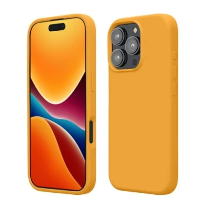 Abbildung von kwmobile Hülle kompatibel mit iPhone 16 Pro Max Silikon Handy Case Handyhülle weiche Oberfläche kabelloses Laden Mango