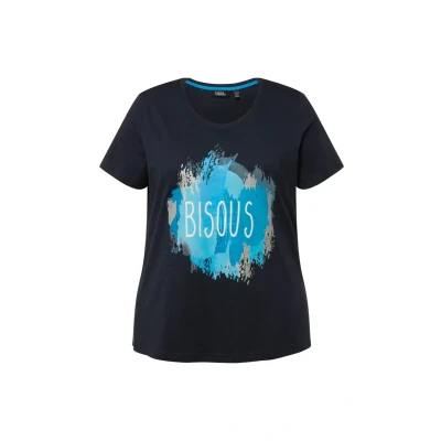 Abbildung von Ulla Popken Bisous Short Sleeve Graphic Tshirt print, Damen, Größe: 50/52, Navy blue