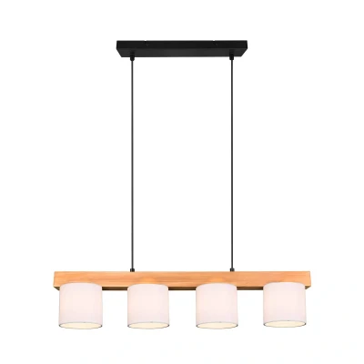 Abbildung von Reality Leuchten Pendelleuchte Cameron R30654001, Metall Schwarz matt, Stoffschirm weiß, Holz, exklusiv 4x E14